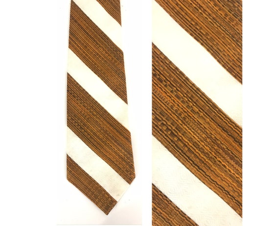 80s Orange & White Wide Striped Tie, Vintage Polye