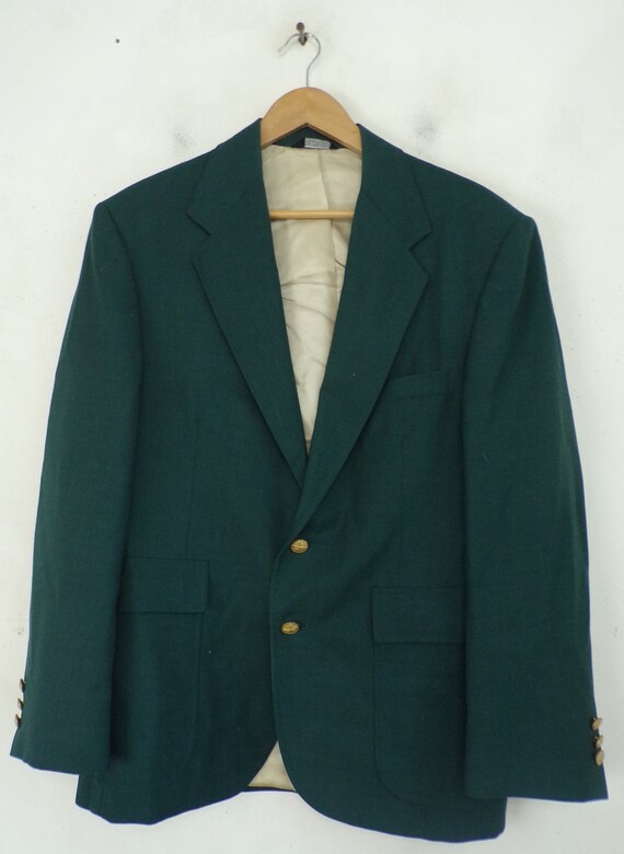 80s Green Sport Coat with Gold Buttons Mens Size 40 Vintage Preppy Green Blazer Holiday Christmas Blazer Mens Gold Button Sport Coat