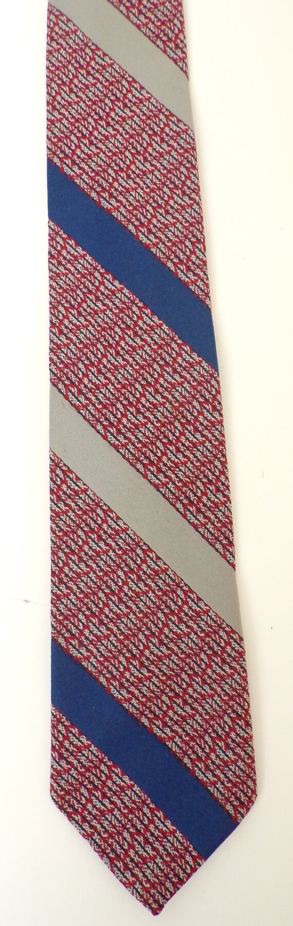 Vintage Red Blue & Gray Striped Tie, Polyester Ne… - image 2