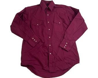 Vintage Dark Red Western Shirt, Mens Size Medium, Pearl Snap Front