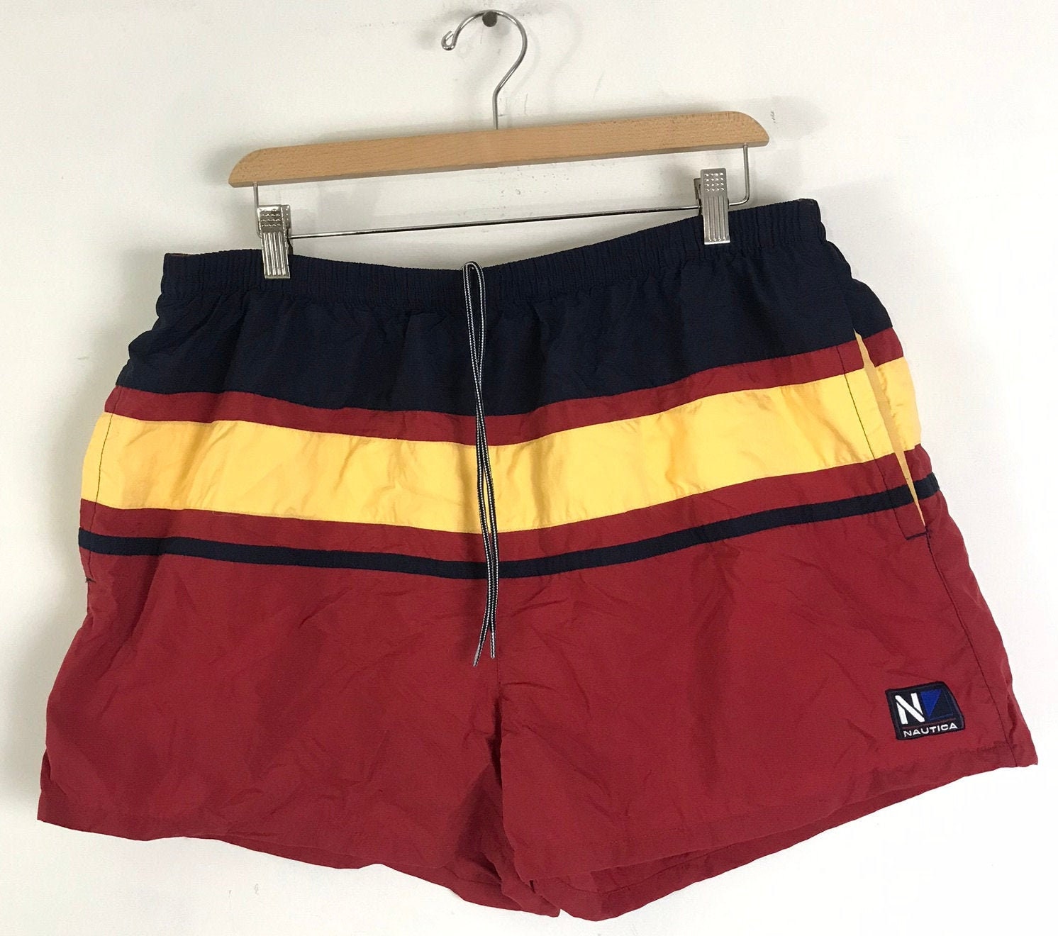 90s Nautica Red Yellow & Red Striped Short Swim Trunks Mens - Etsy