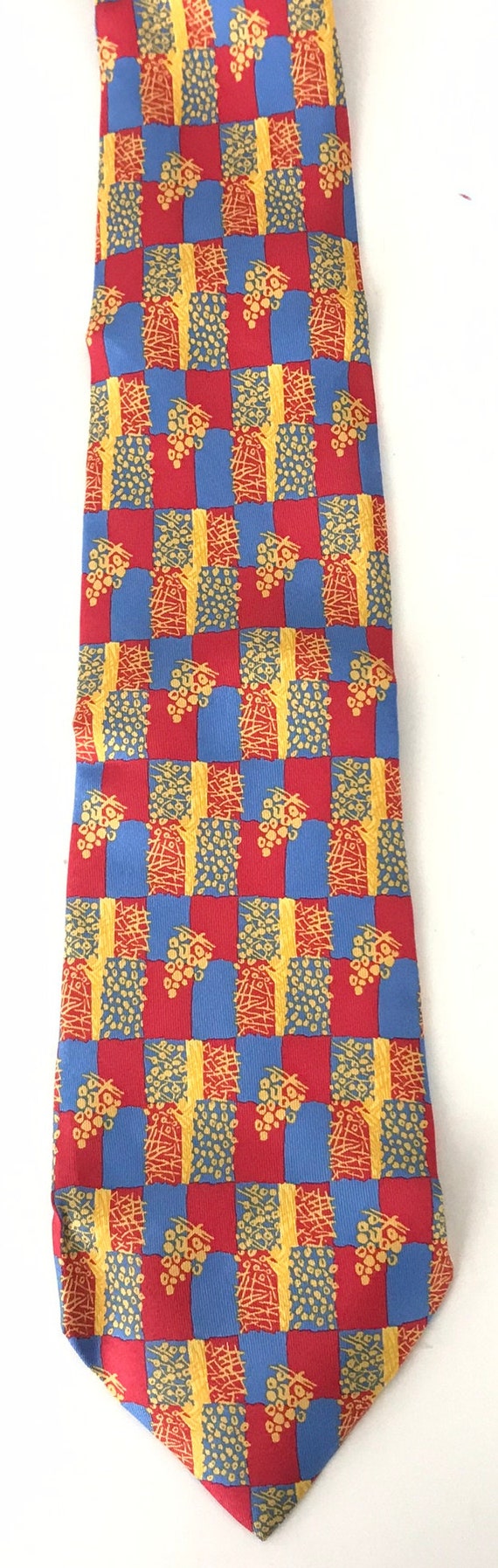 80s Red Yellow & Blue Abstract Print Tie, Vintage… - image 2