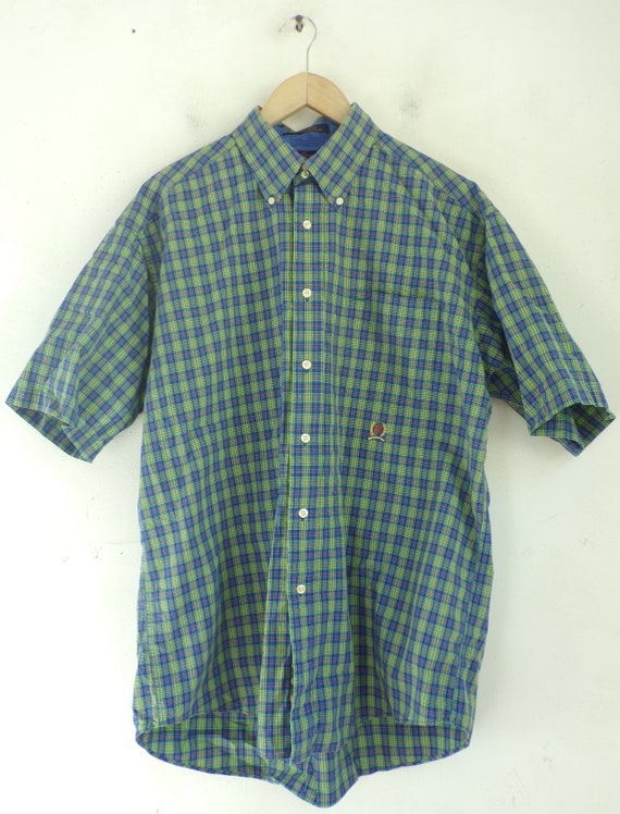 Vintage Tommy Hilfiger Blue Green & Red Plaid Shi… - image 2