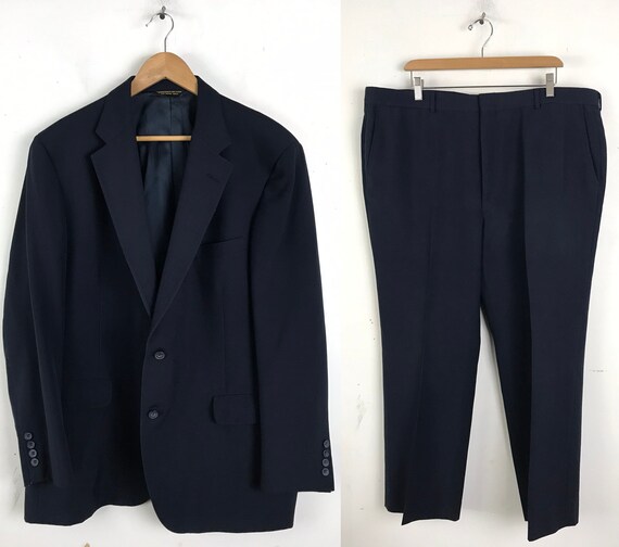 80s Dark Blue Two Piece Suit Mens Size 46 & 42W, C