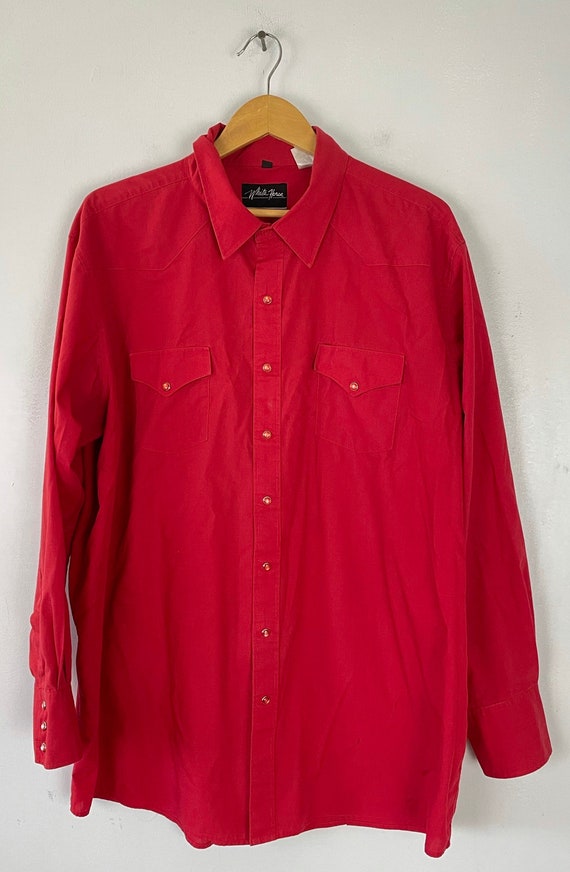 Vintage Red Western Shirt Mens Size XXL, 90s Red … - image 2