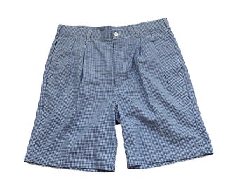 Vintage Jos A Bank Plaid Shorts, Blue & White Gingham, Size 35
