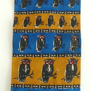 Vintage Mens Owl Print Tie, 1960s Square End Tie, Blue Brown, Owl Tie, Owl Print Tie, Square End Tie, Novelty Tie, Preppy Tie, 60s Tie
