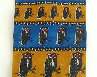 Vintage Mens Owl Print Tie, 1960s Square End Tie, Blue Brown, Owl Tie, Owl Print Tie, Square End Tie, Novelty Tie, Preppy Tie, 60s Tie