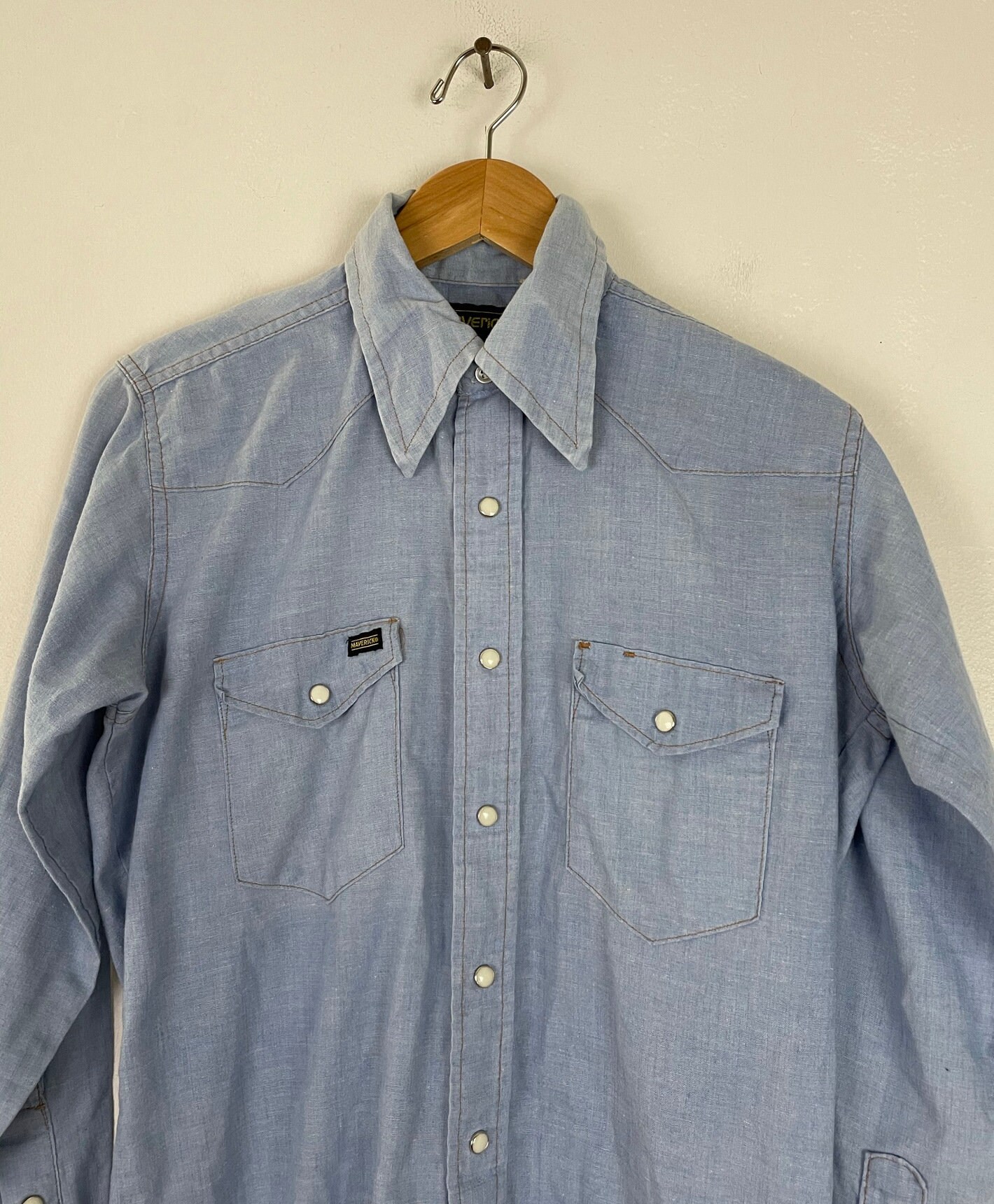 Vintage Light Blue Western Shirt Mens Size 15 33 Medium 80s | Etsy