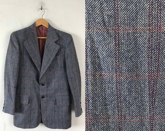 Vintage Mens 60s Sport Coat, 1960s Blue Red Plaid Wool Jacket Size 36, Vintage Plaid Blazer, Preppy Blue Plaid Sport Coat, Formal Event