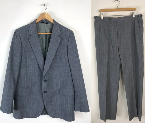70s Blue Gray Pinstriped Two Piece Suit Mens Size