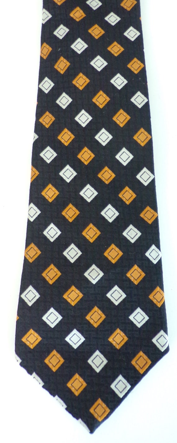 70s Black Orange & White Geometric Wide Tie, Diam… - image 2