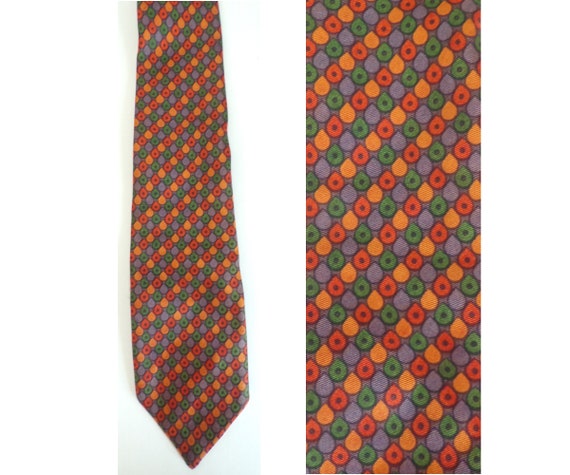 Vintage Orange Purple & Green Print Tie, Abstract… - image 1