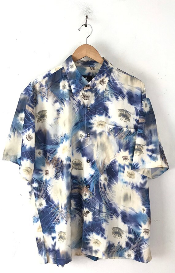Vintage Mens Silk Tie Dye Hawaiian Shirt, Seashel… - image 2