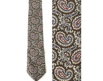 80s Brown Blue & Red Paisley Print Tie, Vintage Liberty of London, Paisley Print Tie, Classic Tie, Preppy, Print Tie, 80s