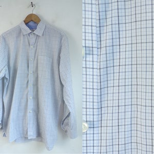 Vintage Mens Plaid Shirt, 90s Van Heusen Originals Black & Blue Dress Shirt Large 16-16.5, Button Down Blue Plaid Shirt, Mens Dress Shirt