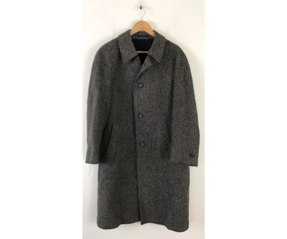 Vintage Gray & Blue Tweed Over Coat Mens Size Medi