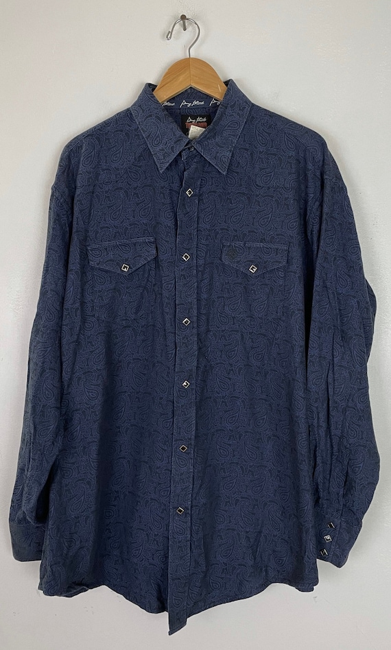 Vintage Wrangler Blue & Black Paisley Western Shi… - image 2