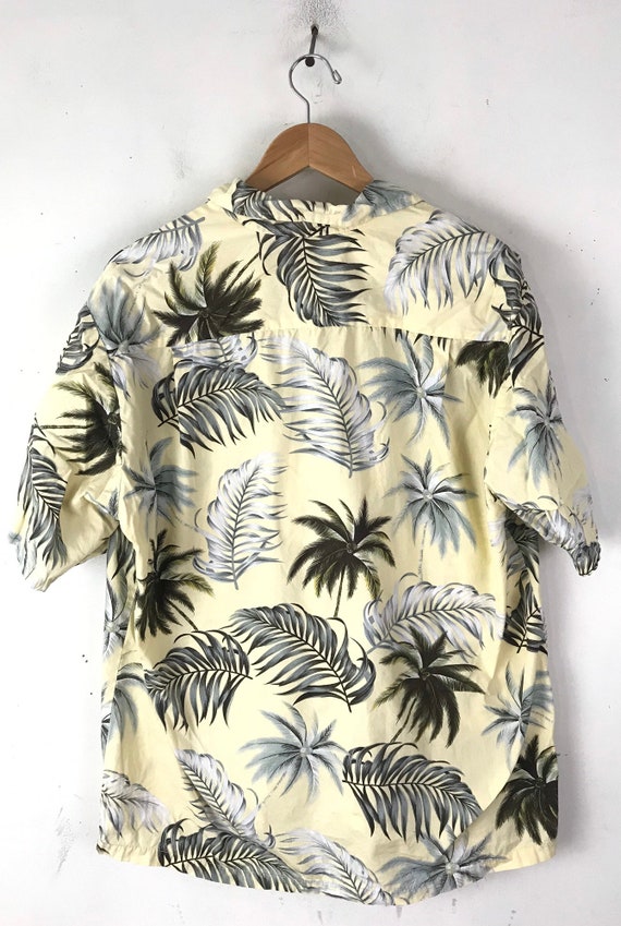 80s Yellow & Green Palm Tree Leaf Print Hawaiian … - image 5