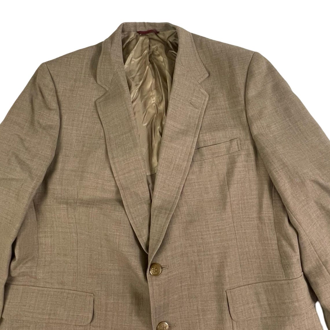 70s Light Brown Sport Coat Mens Size 44 | Vintage Gold Button Mens Blazer | Classic Brown Business Formal Event Sport Coat, Foto 4 von 5