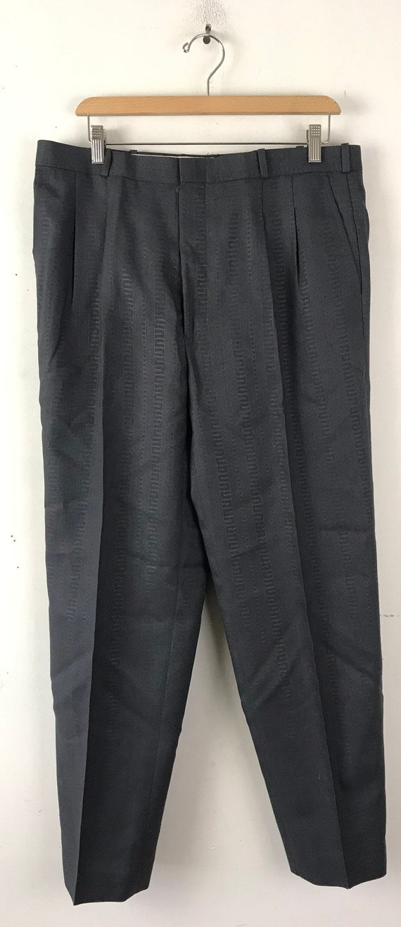 80s Dark Gray Print Dress Pants Mens Size 36 Wais… - image 2