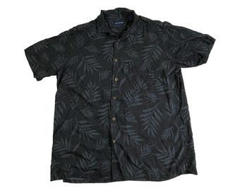 Vintage schwarzes Blumen Hawaiihemd | Herren großer Rayon Tropical Print