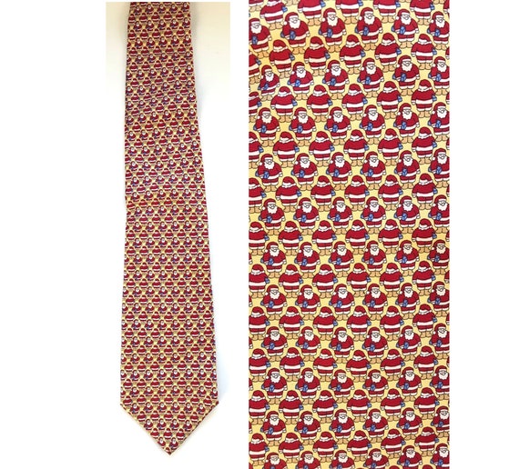 Vintage Mens Santa Claus Tie, Santa Print Tie, Christmas Holidays Santa Claus Necktie, Santa Claus Micro Print Novelty Tie, Ugly Christmas