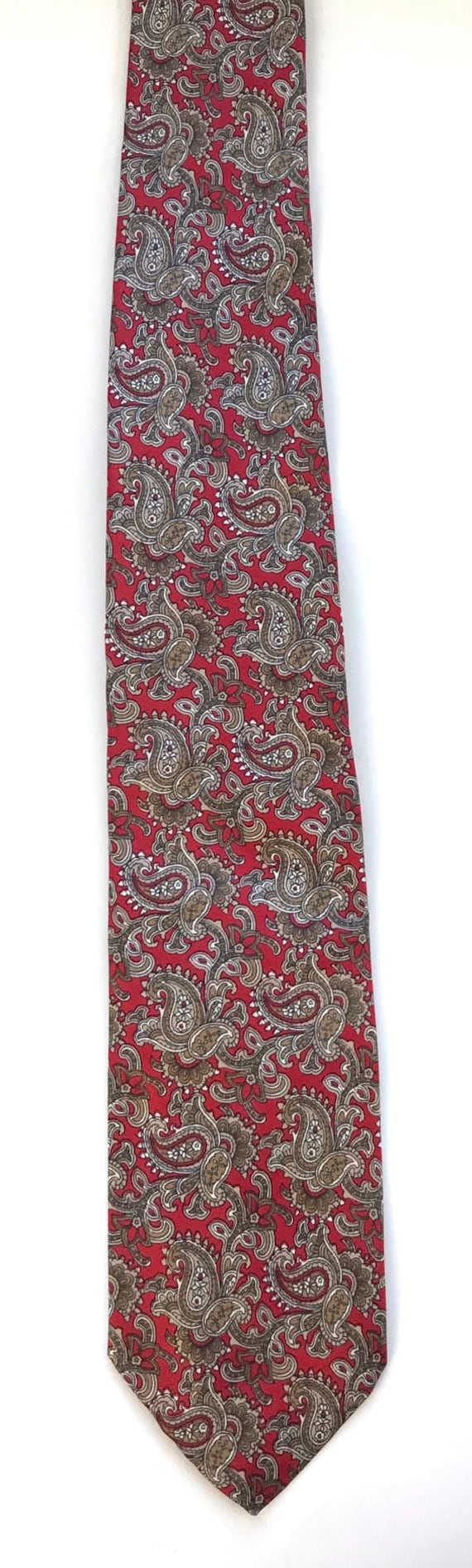 Vintage Christian Dior Red & Brown Paisley Tie, H… - image 2