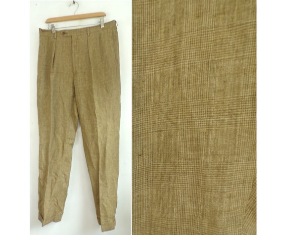 Vintage Brown Plaid Dress Pants Mens 36 Waist, Bro