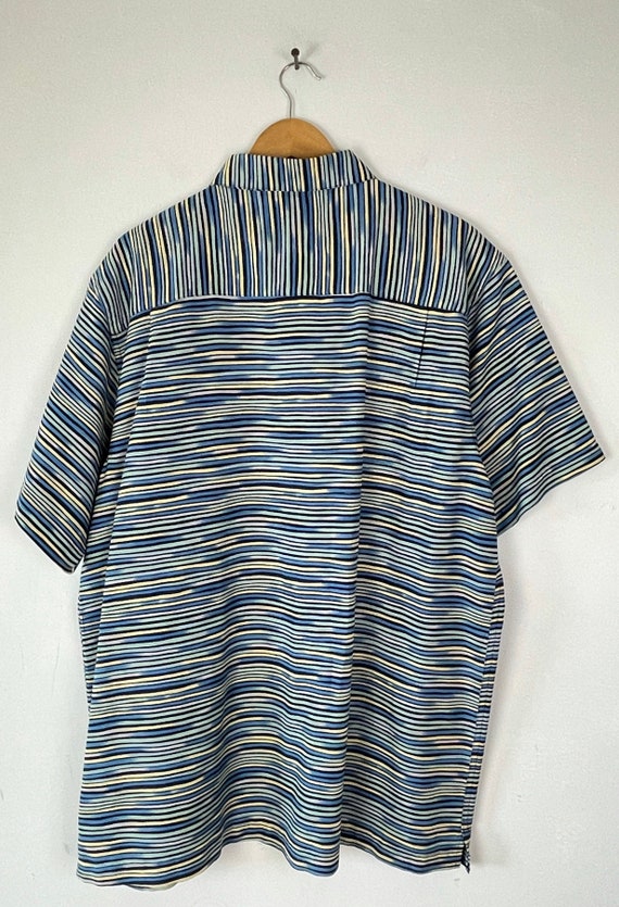 90s Blue Green & Yellow Striped Silk Shirt Mens X… - image 5