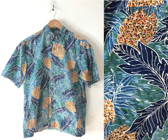 90s Pineapple Print Hawaiian Shirt Mens Medium, Tr