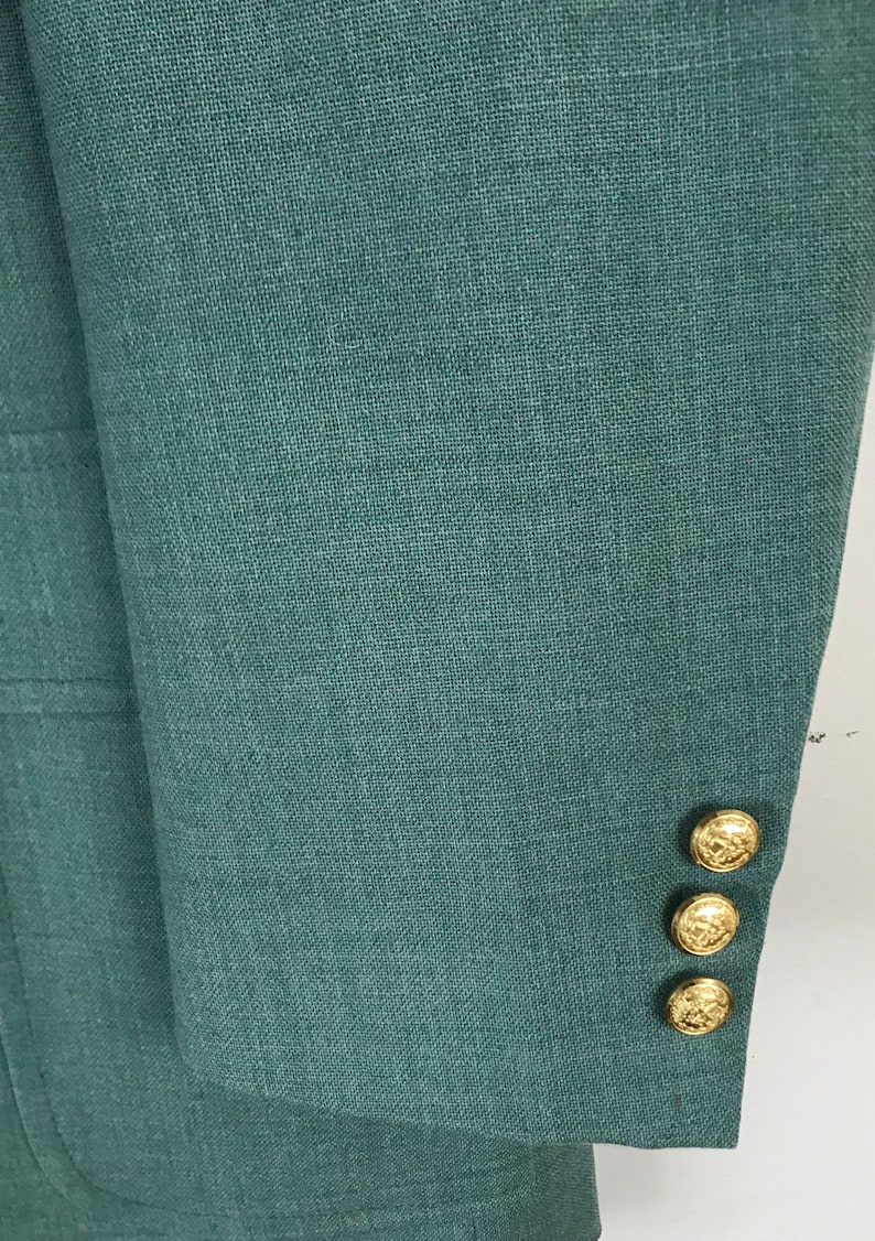 80s Green Sport Coat with Gold Buttons Mens Size 40 Vintage Preppy Green Blazer Holiday Christmas Blazer Mens Gold Button Sport Coat