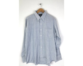70er Jahre Blau Weiß Gestreiftes Hemd Herren XL 16.5 35, Vintage Klassisches Gestreiftes Hemd mit Knöpfen