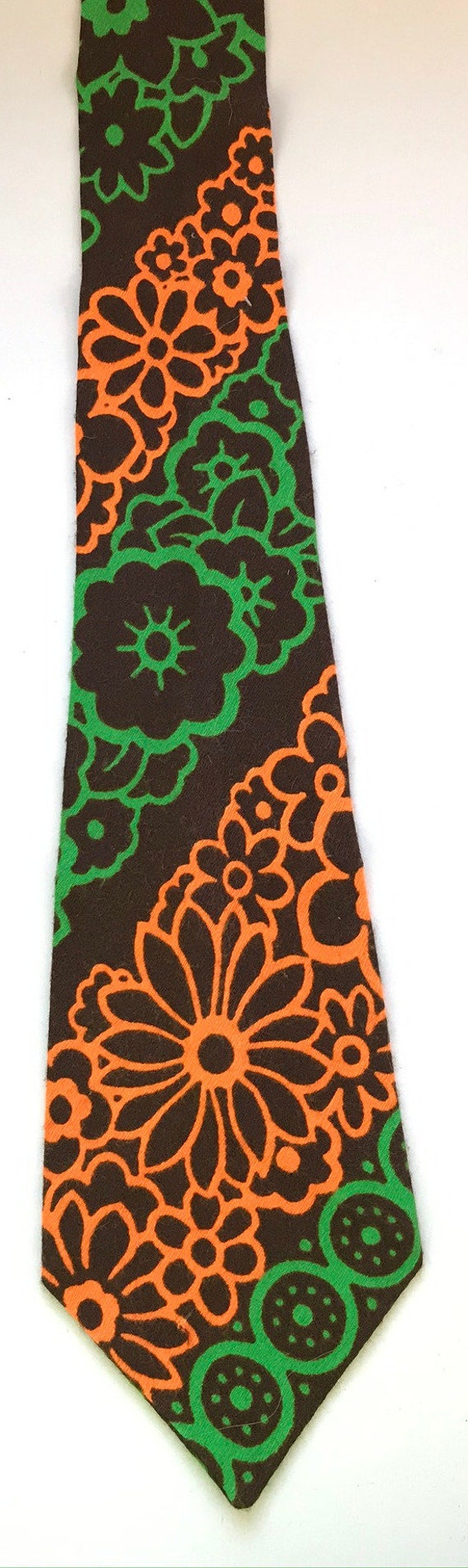 Vintage Handmade Brown Orange & Green Floral Tie,… - image 2