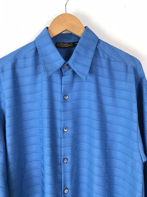 Vintage Mens Textured Shirt, 1980s Blue Button Do… - image 3