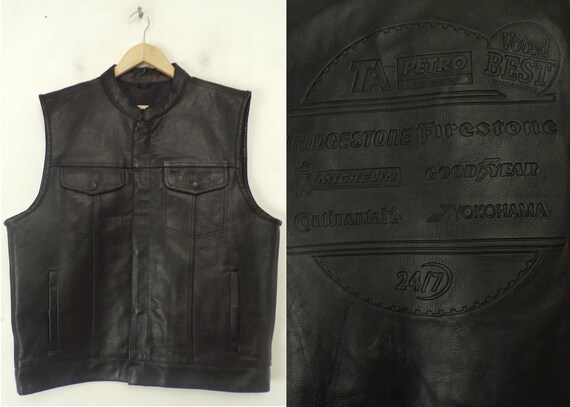 Vintage Black Leather Tire Company Vest Large, Tir