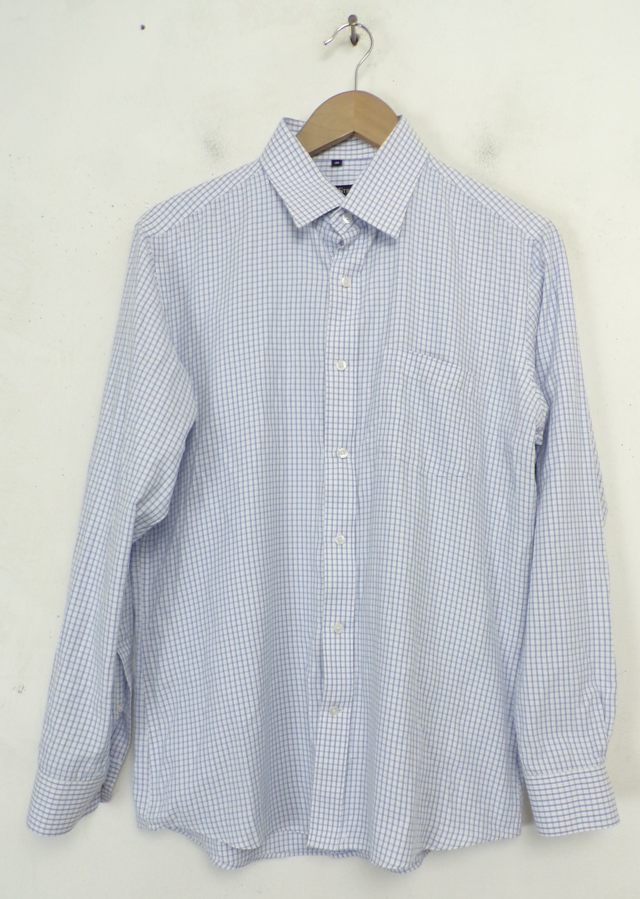 Vintage White & Blue Plaid Dress Shirt Mens Medium Plaid - Etsy