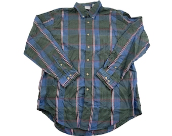 Vintage Plaid Shirt Mens Large | 90s Preppy Green Blue Red