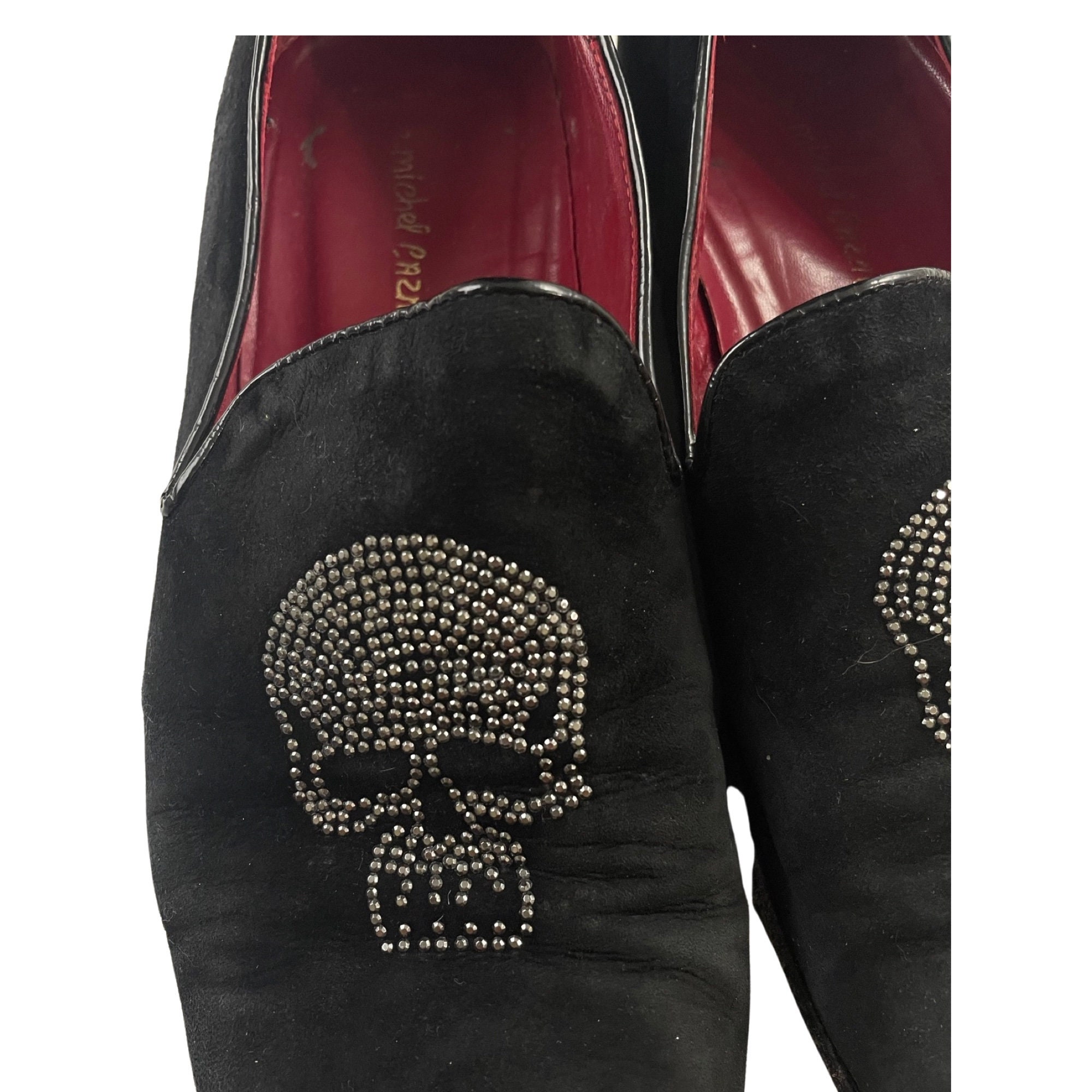 Vintage Black Skull Head Loafers Mens Size 8, Silver Beaded  display picture 2