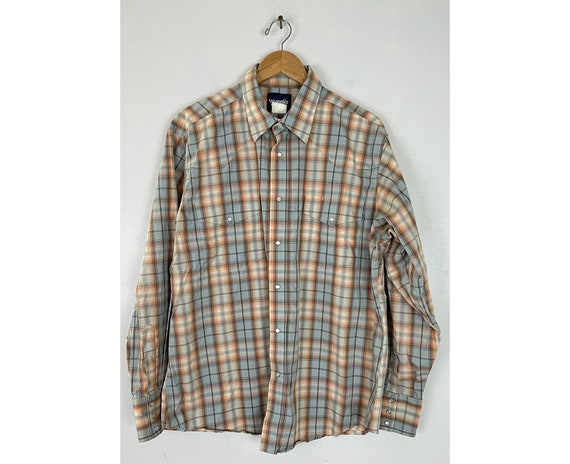 Vintage Wrangler blauw oranje bruin geruite Western shirt heren