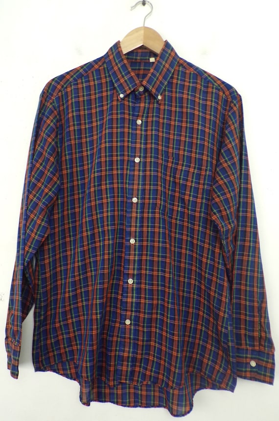 Vintage Mens Plaid Shirt, 1990s Blue Red & Green … - image 2