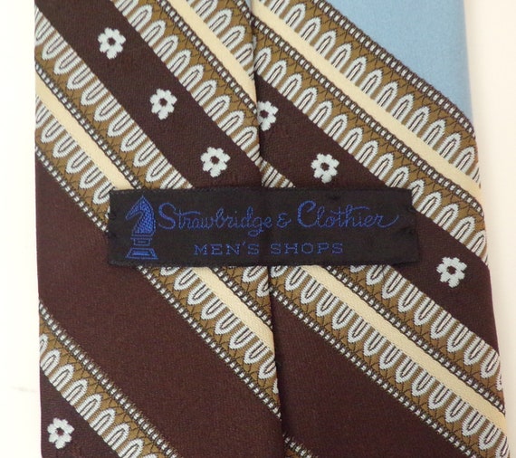 80s Brown & Light Blue Striped Floral Tie, Strawb… - image 4