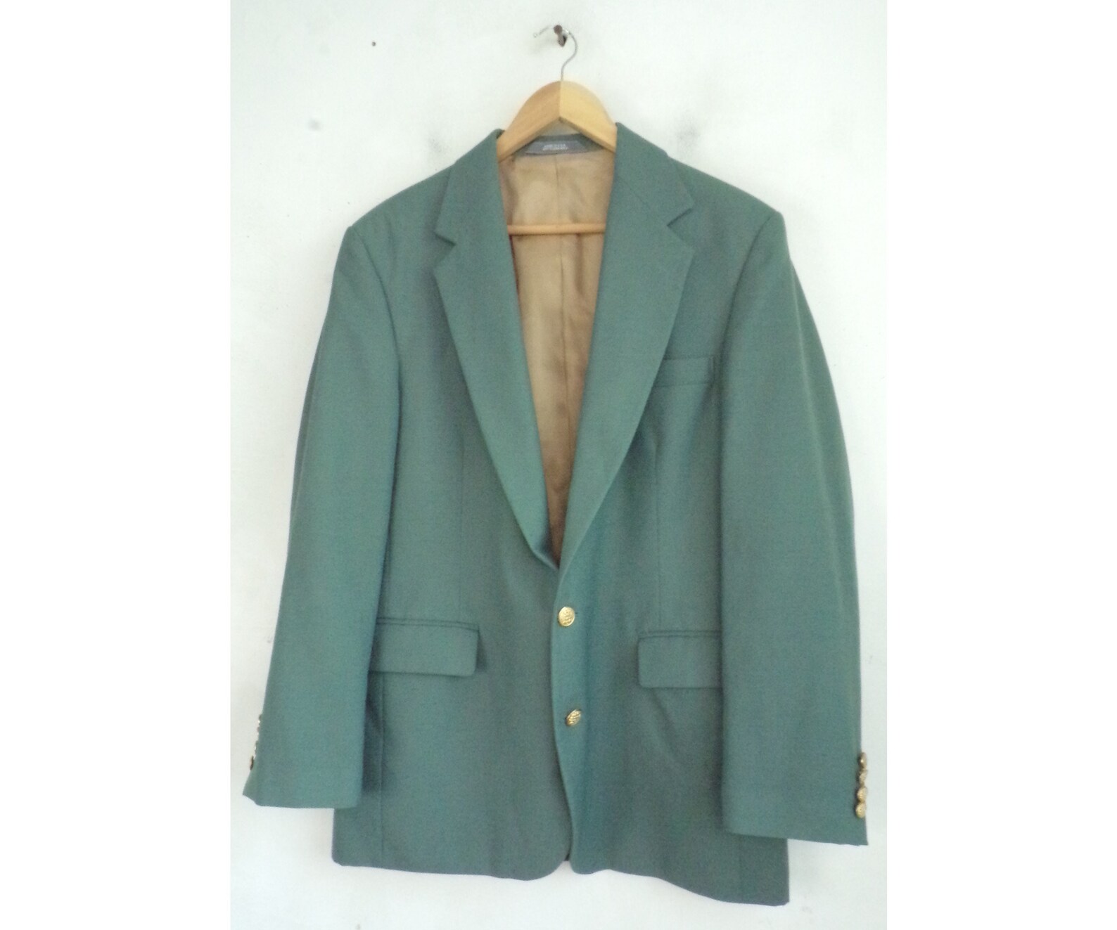 Vintage Mens Green Sport Coat, 1990s Blazer With Gold Buttons Size 42