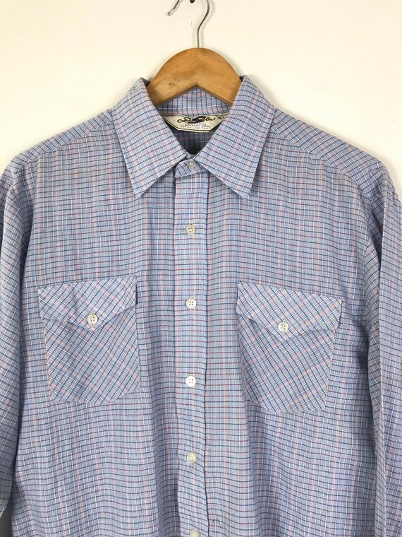 Vintage Mens Western Shirt, Blue & Red Plaid West… - image 3