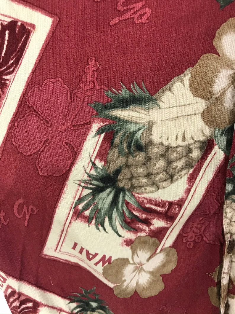 Vintage Red Floral Pineapple Hawaiian Shirt Mens XL Flowered Honolulu Hawaii Shirt Tropical Pineapple Palm Tree Summer Hawaiian Shirt