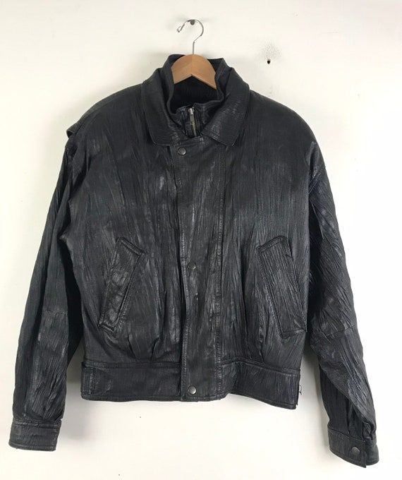 Vintage Mens Black Leather Jacket, 90s Byrnes & B… - image 2