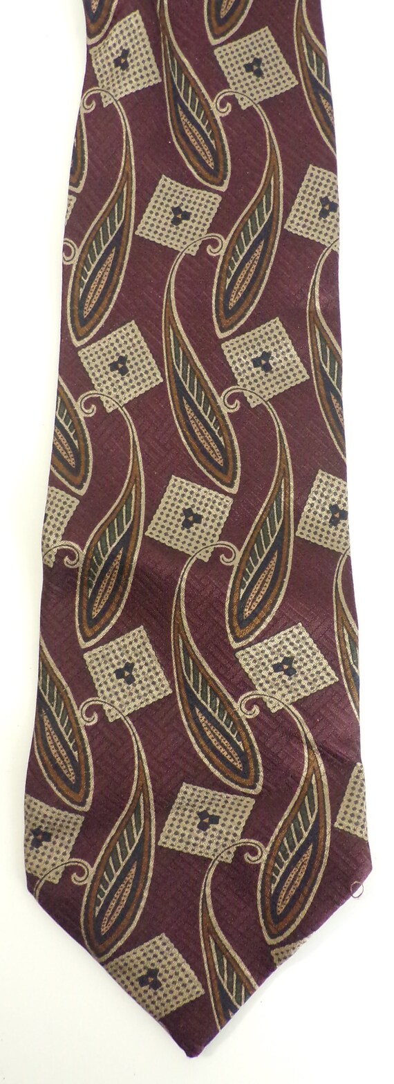 90s Dark Red & Tan Abstract Print Mens Tie, Print… - image 2