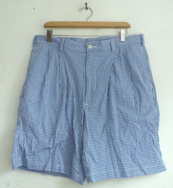 Vintage Mens Plaid Shorts, 90s Jos A Bank Blue & … - image 1