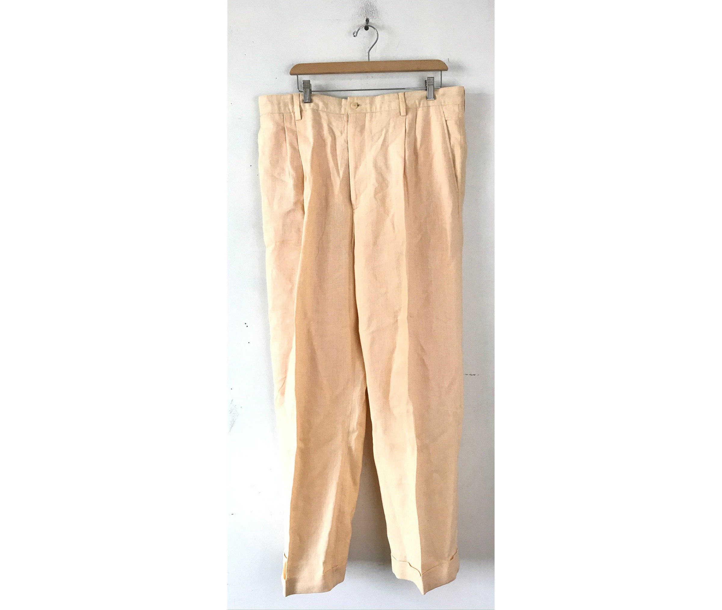 Vintage Mens Light Orange Linen Pants 