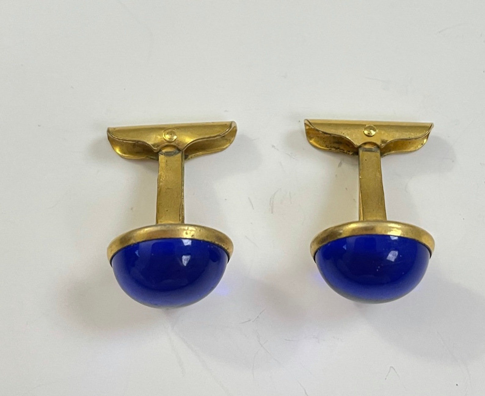 Vintage Blue Stone Cuff Links, Classic Gold Bullet Back Cuff Links